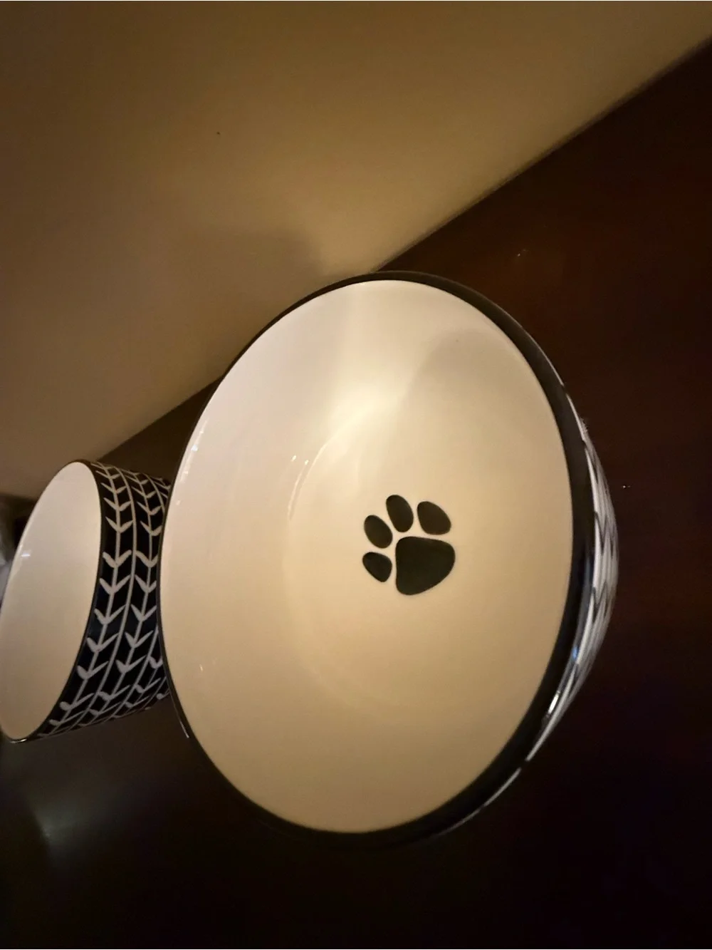 Black & White Paw-Print Stoneware Ceramic Dog Bowl Set cleaned and sanitized.